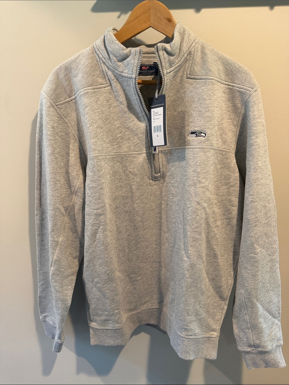 Vineyard Vines Small Gray Heather Seattle Seahawks Shep Shirt 1/4 Zip Pullover